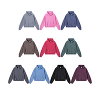 Sweat à capuche unisexe en gros 430 g/m² 100 % coton, effet délavé, coupe courte et carrée, manches superposées, style streetwear vintage