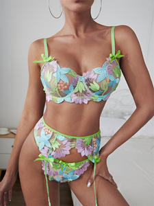 Fabrika çiçek nakış yay seksi dantel çiçek iç çamaşırı seti Bralette Set seksi iç çamaşırı - Product Image 4