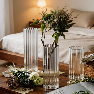 Jarrón <span class=keywords><strong>de</strong></span> Vidrio Vertical Art Deco Grande con Forma Redonda, Sin Plomo y Duradero - Product Image 3