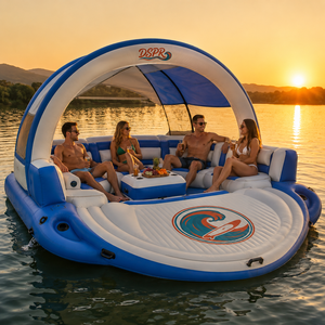 Île flottante gonflable Big Arch Shade bleue et blanche avec coussins moelleux <span class=keywords><strong>pour</strong></span> les vacances d'été en famille sur le lac - Product Image 5