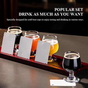 Beer Flight Boards With <strong>Brandy</strong> Glasses Custom Logo Wine Glass Craft Tasting Flight Paddle Wooden Tray With Paper Labels for Bar - Product Image 2