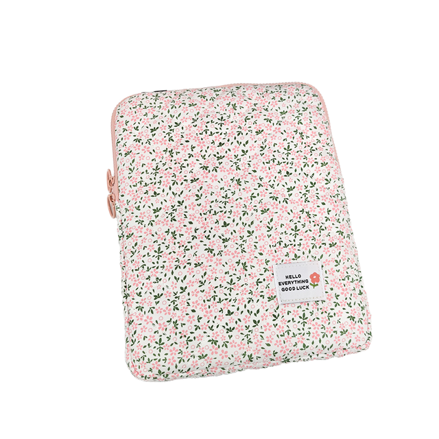 Cute 14-16 Inch Polyester Laptop Sleeve Case Flower Printed Quilted Protective Soft Padded Zipper Closure Laptop Carrying Case