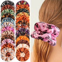 Élastiques et chouchous d'Halloween pour cheveux, attaches pour queue de cheval, motifs citrouille, chauve-souris, fantôme, en soie, accessoires capillaires d'Halloween pour femmes