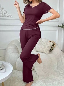 Abito <span class=keywords><strong>da</strong></span> donna elegante e personalizzabile a maniche corte nero con finiture in lattuga <span class=keywords><strong>vestiti</strong></span> estivi per la <span class=keywords><strong>casa</strong></span> del pigiama - Product Image 4