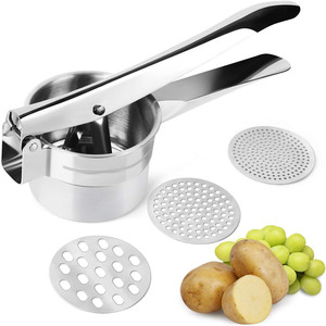 Presse-purée portable robuste en acier inoxydable avec 3 passoires interchangeables Outil de pressage facile à utiliser pour un usage domestique - Product Image 1