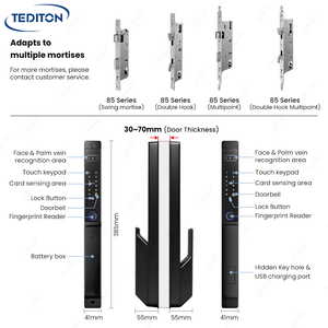 Serrure de porte intelligente numérique à empreinte digitale et reconnaissance palmaire double face <span class=keywords><strong>en</strong></span> alliage d'aluminium étanche pour porte coulissante <span class=keywords><strong>en</strong></span> verre ou <span class=keywords><strong>en</strong></span> <span class=keywords><strong>bois</strong></span> avec caméra - Product Image 2