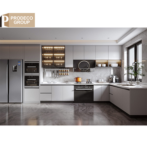 Prodeco mobili italiano piccolo inox Flat Pack <span class=keywords><strong>cucina</strong></span> <span class=keywords><strong>con</strong></span> armadio <span class=keywords><strong>a</strong></span> <span class=keywords><strong>parete</strong></span> semplice isola moderna <span class=keywords><strong>tavolo</strong></span> per uso domestico - Product Image 2