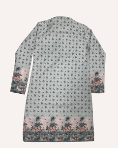 ซื้อชุดคุर्ตาผ้าฝ้ายสีเทาลายเล็กพร้อมลายพิมพ์ขอบเสื้อ ดีไซน์ทันสมัยสไตล์ชาติพันธุ์ เหมาะสำหรับงานเทศกาลและโอกาสทั่วไป - Product Image 4