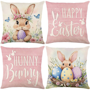Easter Pillow <b>Covers</b> Square Cartoon Rabbit Design Washable <b>Cushion</b> <b>Cover</b> For Living Room Bedroom Decor - Product Image 1