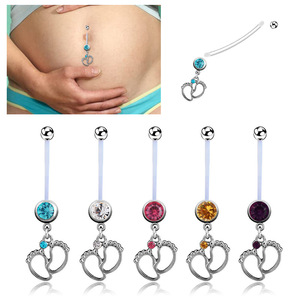 Anneau de nombril pour femme enceinte, motif dessin animé semelle de pied, tige souple, filetage externe, bijou de <span class=keywords><strong>piercing</strong></span> pour usage quotidien - Product Image 3