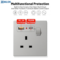 XIMLON Prise murale la plus vendue avec USB à charge rapide Type-C 250V Max Norme britannique 13A Interrupteur standard britannique