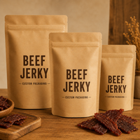 Sacs d'emballage personnalisés en papier kraft pour bœuf séché, sachets refermables à fond plat pour snacks de viande séchée