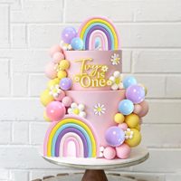 35 pièces de fleurs de décoration de gâteau boules arc-en-ciel pour décoration de gâteau d'anniversaire de fille
