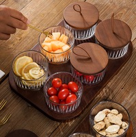 Lichte Luxe Fruitplaat Huishoudelijke Snack Display Plaat Woonkamer Gepartitioneerde Fruitplaat Glazen Schaal Dessert Houten Dienblad