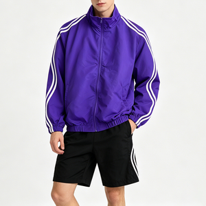 Custom <strong>Men</strong> Windbreaker Tracksuit Lightweight Breathable Plus Size Stand Collar Full <strong>Zip</strong> Contrast Curved Parallel Vintage ODM OEM - Product Image 1
