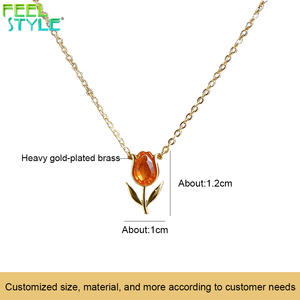 <span class=keywords><strong>Collana</strong></span> con Pendente a <span class=keywords><strong>Tulipano</strong></span> in Zircone Arancione Rosato 5A, Catena a O in Acciaio Inossidabile 316L Placcato Oro PVD Personalizzato, Ciondolo a Fiore - Product Image 6