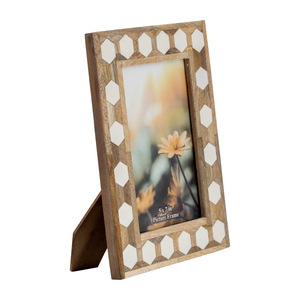 Cornice decorativa rettangolare per foto 5x7 pollici con bordo esagonale in legno per decorazioni da tavolo, mensola, soggiorno - Product Image 2
