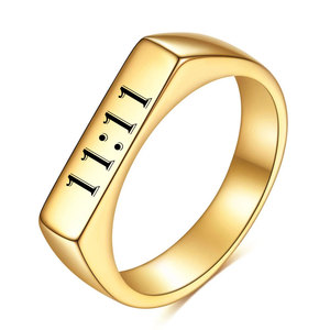 Anillos de Moda 11:11, Anillo Rectangular de Acero Inoxidable Grabado con Forma Geométrica para Mujer, Joyería de Regalo - Product Image 4