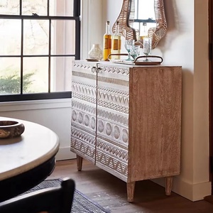 Buffet <span class=keywords><strong>de</strong></span> rangement en bois massif <span class=keywords><strong>de</strong></span> luxe rétro, multi-usages, 2 portes, 4 tiroirs <span class=keywords><strong>de</strong></span> rangement, buffet vintage - Product Image 1