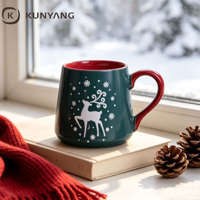 Mug à café en céramique avec motif de rennes de Noël, poignée rouge, motif flocon de neige, tasse en céramique, cadeau de Noël, logo personnalisé, vente en gros