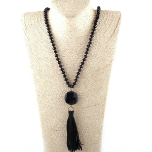 Donne Lunga Collana Etnica Grigio Perle di Vetro di Cristallo Della Collana Rotonda di Cristallo di Cuoio Della Collana Della Nappa - Product Image 5