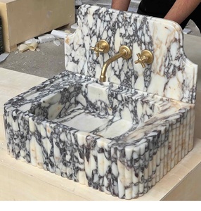 Design <span class=keywords><strong>moderno</strong></span> naturale Calacatta Viola marmo <span class=keywords><strong>lavandino</strong></span> <span class=keywords><strong>bagno</strong></span> vanità scrivania per il trucco lavello della cucina - Product Image 2
