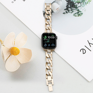 Correa de reloj de acero inoxidable para mujer y niña, 38mm, 40mm, 41mm, 44mm, correa de cadena de vaquero de diamante de lujo para <span class=keywords><strong>Apple</strong></span> <span class=keywords><strong>Watch</strong></span> ultra 9 8 7 <span class=keywords><strong>SE</strong></span> Band - Product Image 2