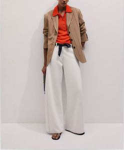 Blazer de un solo botón con rayas finas, solapa con muescas, bolsillos con solapa y mangas enrollables, ideal para la oficina - Product Image 4