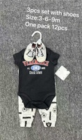 Ensemble de 3 pièces pour bébé : chaussures, body à manches courtes + pantalon + baskets, vêtements pour nourrissons de 3 à 9 mois, ensemble en coton et polyester pour l'été