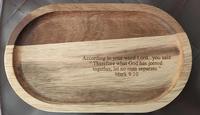 Plateau de service ovale en bois naturel rustique avec logo personnalisé, pour aliments, café, thé, ou comme dessous de verre, fait main, support de bougie
