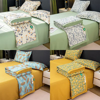 Ensemble de Literie Couette d'Été Certifié Classe A Double Couche Coton Lavé Rempli 5% Soja + 95% Polyester Couette Fine Soie Glacée