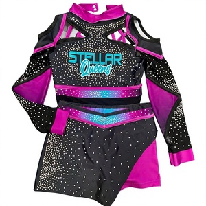 Tenues de cheerleading personnalisées, sublimation, strass, vêtements de cheerleading OEM ODM, ensembles de cheerleading pour les écoles, les clubs, uniformes d'entraînement - Product Image 1