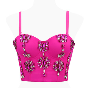 Meilleure vente pour femme : Crop top bustier ajusté à bretelles spaghetti, orné de diamants, avec baleines, style mode - Product Image 5