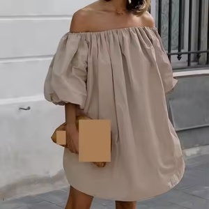Vestido de Verano 2025 para Mujer, Etiqueta Personalizada, Casual, Sexy, de un Solo Hombro, 100% Lino y Algodón - Product Image 1