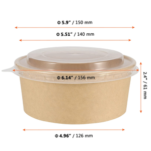 Bol à salade biodégradable avec couvercle, emballage à emporter, boîtes carrées en kraft jetables, conteneur alimentaire rond en papier, jetable - Product Image 4