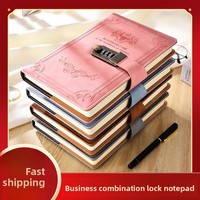 Carnet de notes A5 rétro européen gaufré en cuir PU avec serrure à code à 3 chiffres, journal intime verrouillable pour cadeau d'affaires