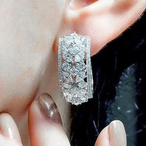 E1133 White Gold <b>Hoop</b> <b>Earrings</b> Marquise Cut Diamond Flower Design Claw Setting Women's Luxury <b>Fine</b> Jewelry - Product Image 5