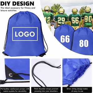 Sac à dos de sport et de plage personnalisé pour supermarché, grand format, réutilisable, noir et bleu, avec cordon, logo personnalisé - Product Image 2