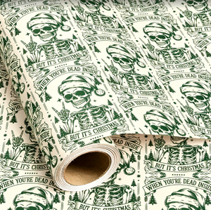 Papier d'emballage de Noël 26 motifs numériques prêts à la vente, nouveau produit, rouge, vert, noir, avec motif tête de mort et os croisés - Product Image 2