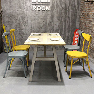 Çelik çerçeve masif ahşap masa üstü yemek odası Cafe masaları ve sandalyeler - Product Image 2