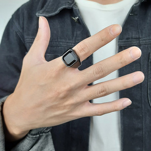 Wholesale Stainless Steel <b>Ring</b> For Men Natural Tiger Eye Black Onyx <b>Stone</b> <b>Two</b> Tone Smooth Polished Waterproof Finger Jewelry - Product Image 4