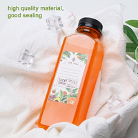 Bouteilles de jus en plastique PET carrées françaises de 16 oz avec bouchons noirs inviolables, contenants transparents de 500 ml pour jus pressé à froid