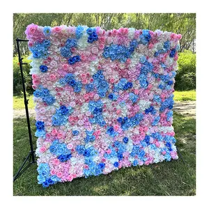 Wedding Supplier Silk Wedding Flower Wall Backdrop Wedding Decoration BlueWhitePink Artificial Flower Wall For Event Decorations