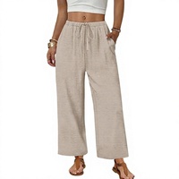 Pantalon Palazzo Ample Femme Coupe Large Décontracté avec Cordon de Serrage Taille Élastique Poches Respirant Vêtements d'Été Plage Vacances 100% Coton