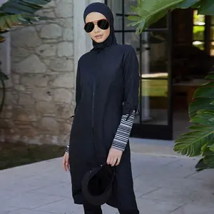 新设计拉链穆斯林3pcs全覆盖头巾伊斯兰泳衣穆斯林女性泳衣