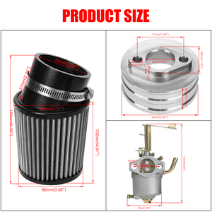 适用于捕食者79cc 98cc 100cc 3.0hp科尔曼CT100U CC100X迷你自行车SK100卡丁车的HIAORS化油器碳水化合物空气过滤器适配器套件 - Product Image 3