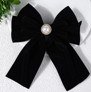 Jepit Rambut Pita Beludru Hitam Desain Baru Grosir, Pita Panjang Mutiara Gaya Korea, Aksesoris Rambut untuk Wanita dan Gadis - Product Image 1