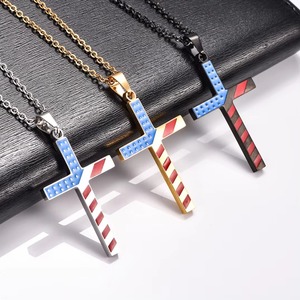 Collar con Colgante de Cruz de Acero Inoxidable para Mujer y Hombre, Joyería Religiosa con Letras, Estrellas y Rayas, Cadena de Metal - Product Image 1
