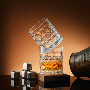 Vaso de Whisky de Cristal con Relieve de Diamantes Vintage, Base Pesada, Estilo Antiguo, para Whisky Escocés, Bourbon, Bar - Product Image 1