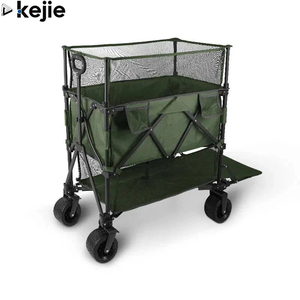 300LB Large Capacity Mesh Foldable Roll Container <b>Camping</b> Trailer Portable Four-Wheel OEM Utility Cart Outdoor Hiking - Product Image 1